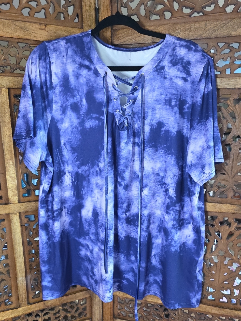 Purple Tie-Dye Lace-Up Short Sleeve Top Size 2XL